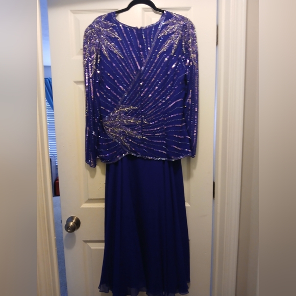 Isaacson's Lime Nite Vintage Purple Silver Silk Sequin 80s New Years Dress-12 - Picture 10 of 16